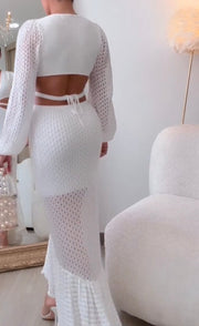 Elegant Knitted Long Sleeve Hollow Dress