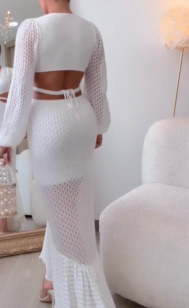 Elegant Knitted Long Sleeve Hollow Dress