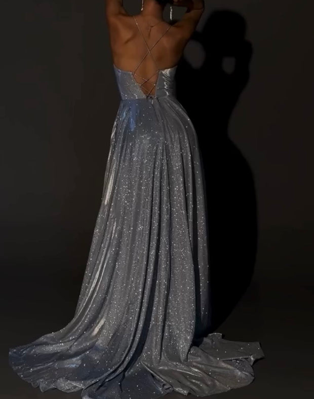 Sequined Large Skirt Tube Top Sexy Fashionable with Side-Slit Dress