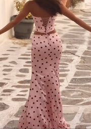 Elegant Polka Dot Printed Navel Tube Top Vest Skirt Two-Piece Suit