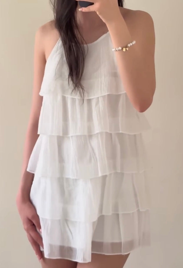 Laminated Decoration Hanging Collar Slim Dress