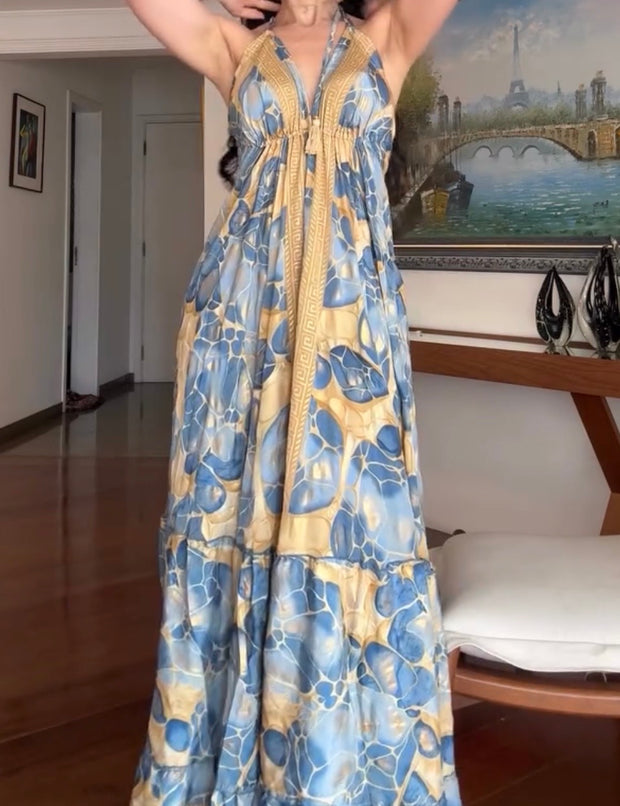 Bohemian Elegant Swing Printing Slip Dress