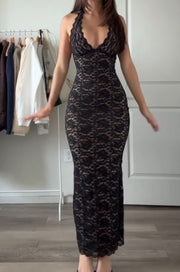 Deep V Wavy Edge Sexy Jacquard Back Slit Hip Spaghetti Straps Dress