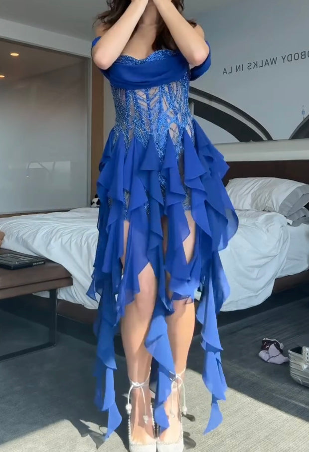 Lace Ruffled Stitching Design Dress