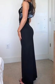 Pleated Lace Slim Fit Patchwork Slimming High Waist Sleeveless-Step Dress