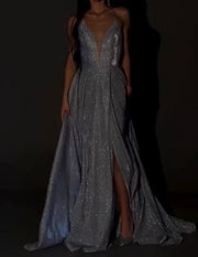 Sequined Large Skirt Tube Top Sexy Fashionable with Side-Slit Dress