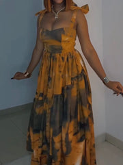 Elegant Spaghetti-Strap Floral Print Dress