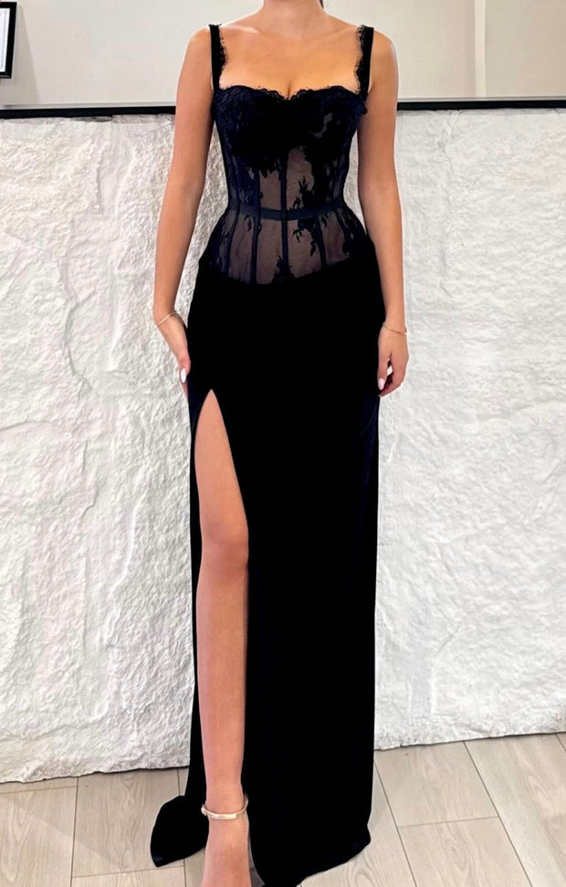 Sexy Hot Girl Heavy Industry Fishbone Strap Lace Sheath Dress