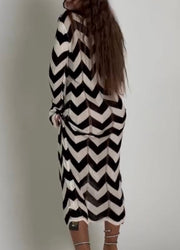 Wave Pattern Self-Tie Dress