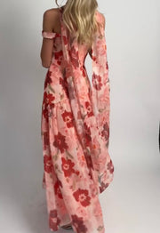 High Waist Vacation Spaghetti Straps V-neck Printed Pure Desire Dress