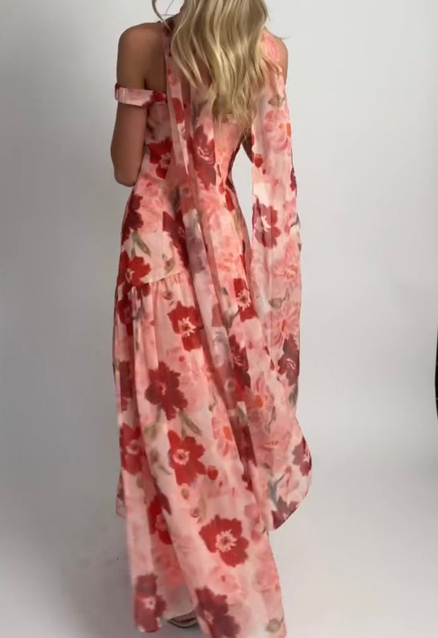 High Waist Vacation Spaghetti Straps V-neck Printed Pure Desire Dress