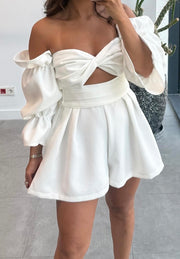 Sexy Tube Top Cinched Waist Backless Raglan Lantern Sleeve Shorts