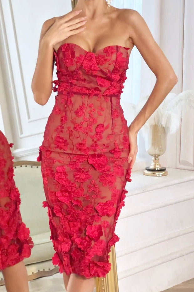 Lace Three-Dimensional Flower Decoration Slim-Fit Sexy Tube Top Dress