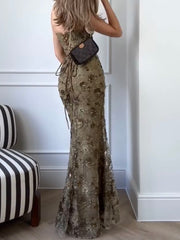 Sequin Gauze Slim-Fit Trailing Sexy Backless Formal Dress