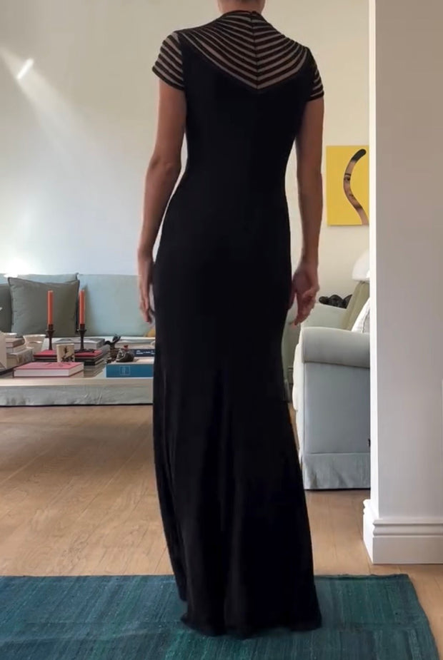 Elegant round Collar Gauze Pleated Dress