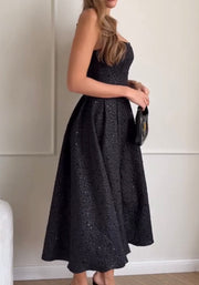 Slim-Fit Lace up Backless Rhinestone Strap Dress