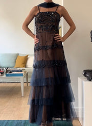 Ruffle Sleeveless Slim Fit Large Swing Fairy Mesh Dress