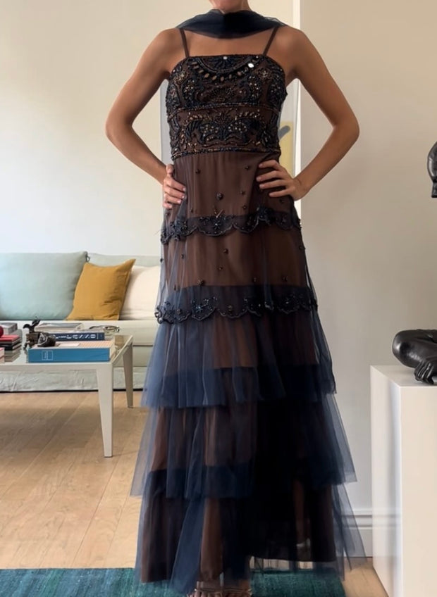 Ruffle Sleeveless Slim Fit Large Swing Fairy Mesh Dress