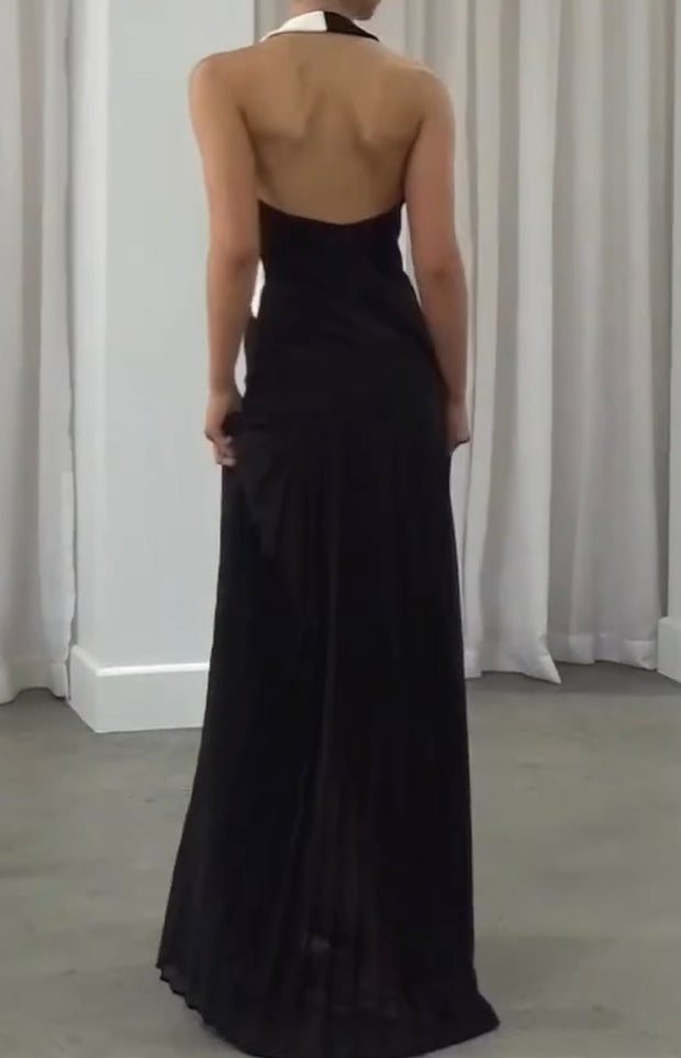 Sexy V-neck Black and White Splicing Sling Dress