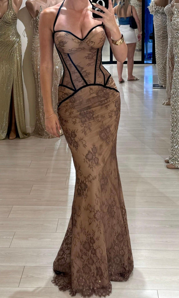 Sexy Bandeau Halter Fishbone Waist Girdle Sheath Print Dress
