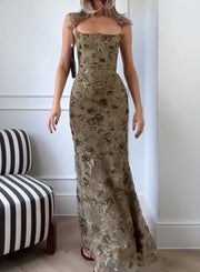 Sequin Gauze Slim-Fit Trailing Sexy Backless Formal Dress