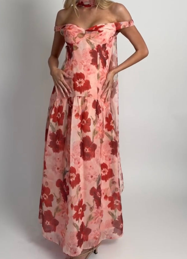 High Waist Vacation Spaghetti Straps V-neck Printed Pure Desire Dress