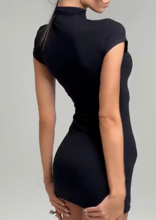 Turtleneck Short Sleeve Skinny Hip Skirt