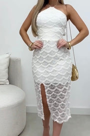 Sexy Halter Wave Tassel Mesh Dress