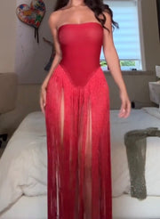 Tassel Sexy Slimming Sheath Zipper Tube Top Dress