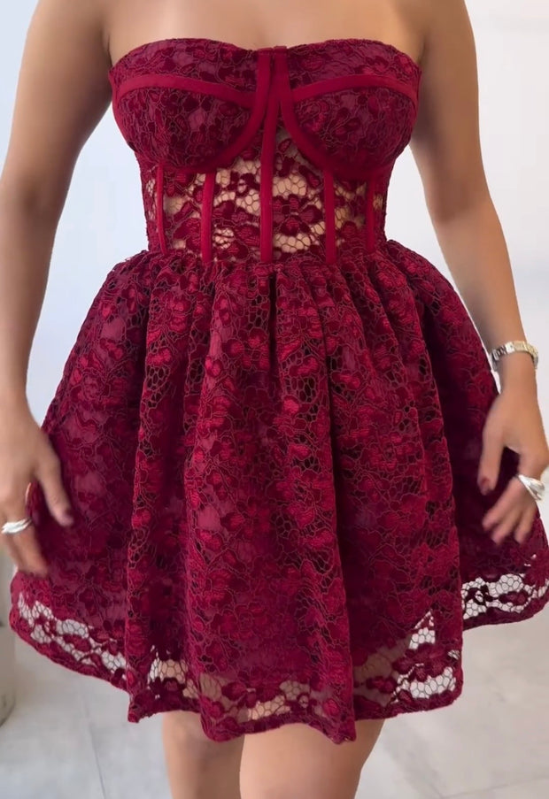 Tight Strapless Sexy Lace Dress