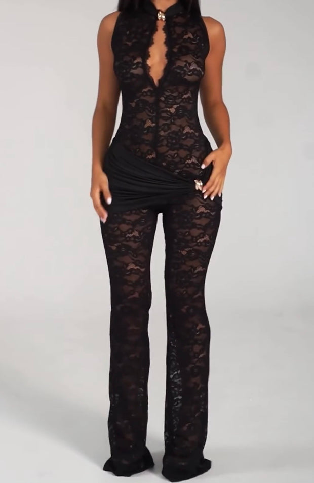 Personalized Sleeveless Lace Waist Sheath Jumpsuit