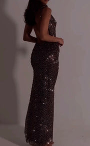Sexy Suspender Beaded Sequins Shiny Waist Dress
