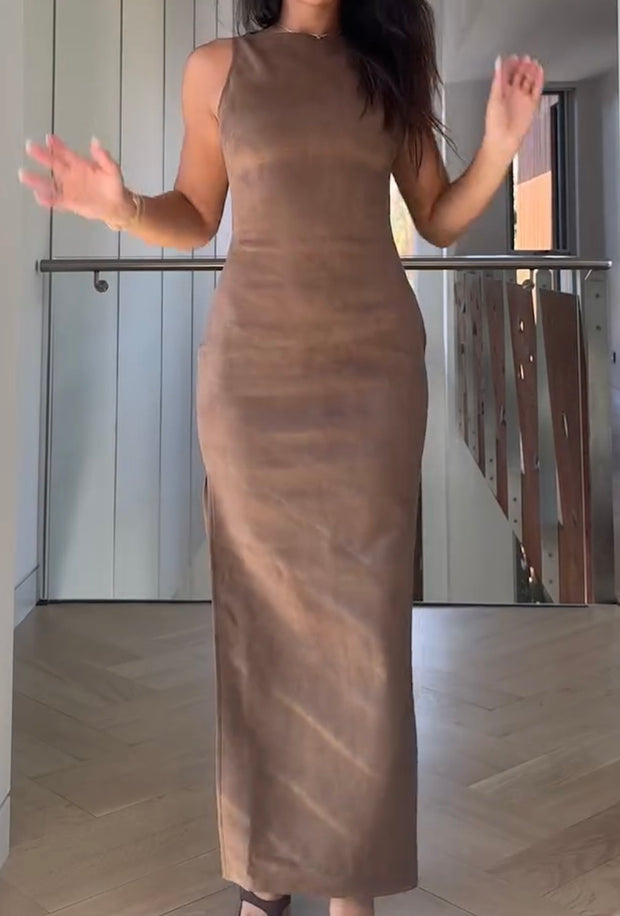 Elegant Casual Flat Collar Waist Slit Dress