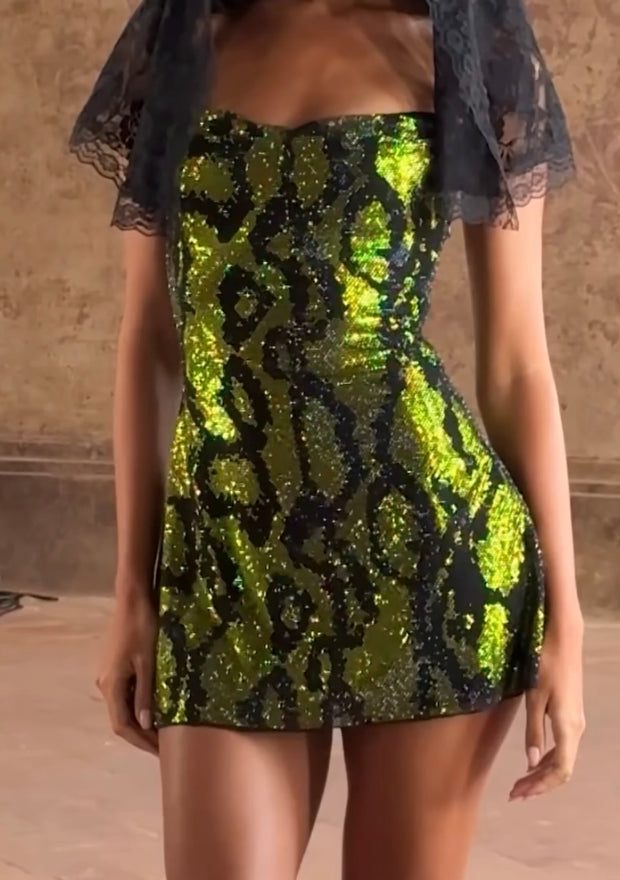 Sexy Tube Top Sequined Waist Mini Skirt