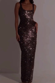 Sexy Suspender Beaded Sequins Shiny Waist Dress