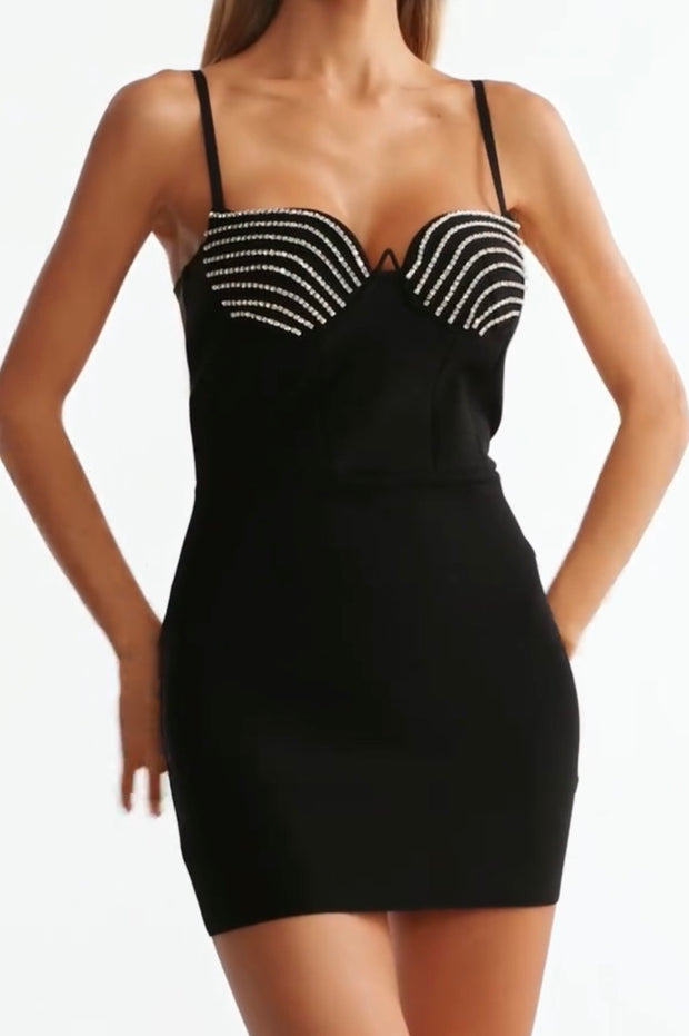 Sling Mini V-neck Diamond Bandage One-Piece Dress