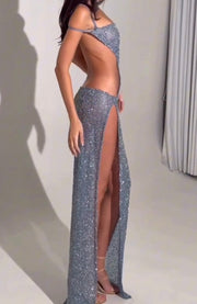 Sexy Hollow-out Camisole Shiny Split Dress