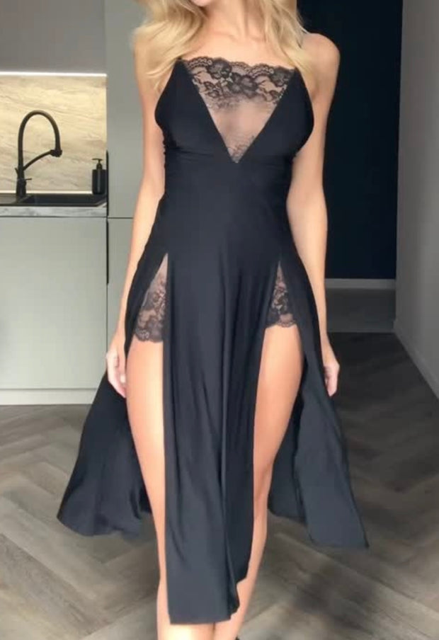 Sexy Mesh Backless off-Shoulder Split Sheath Dress