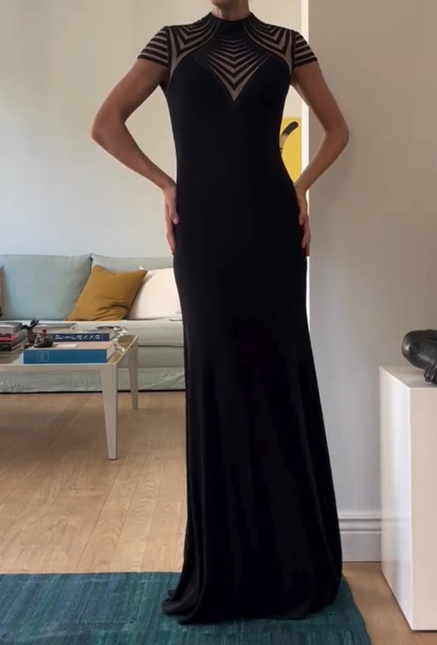 Elegant round Collar Gauze Pleated Dress