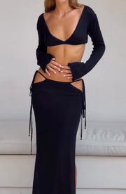 Knitting Bikini Beach Skirt Suit Tied Long Sleeves Sun-Proof Set