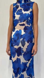 round Neck Sleeveless Mesh Floral Print Sexy Slim Dress