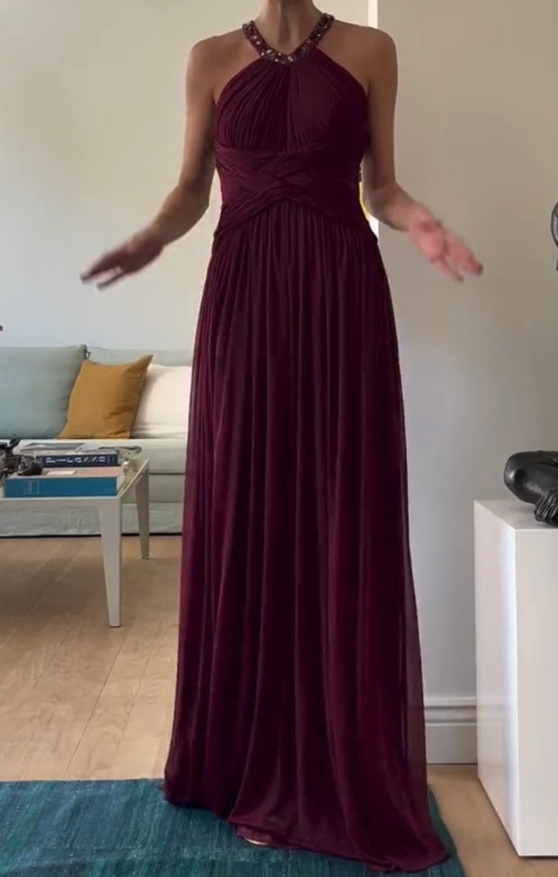 Sleeveless Cross Sexy Short Sleeve Backless Slit Maxi Dress