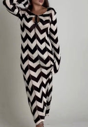 Wave Pattern Self-Tie Dress