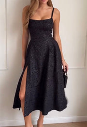 Slim-Fit Lace up Backless Rhinestone Strap Dress