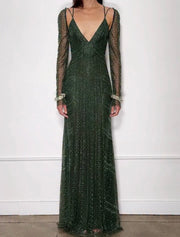 Sexy Women Clothing Deep V-neck Strap Sequins Dress