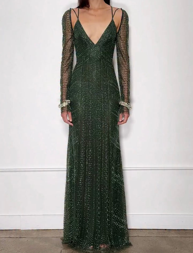 Sexy Women Clothing Deep V-neck Strap Sequins Dress