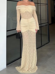 Off-the-Shoulder Lace Sheath Sexy Long Sleeve Dress Temperament Long Dress