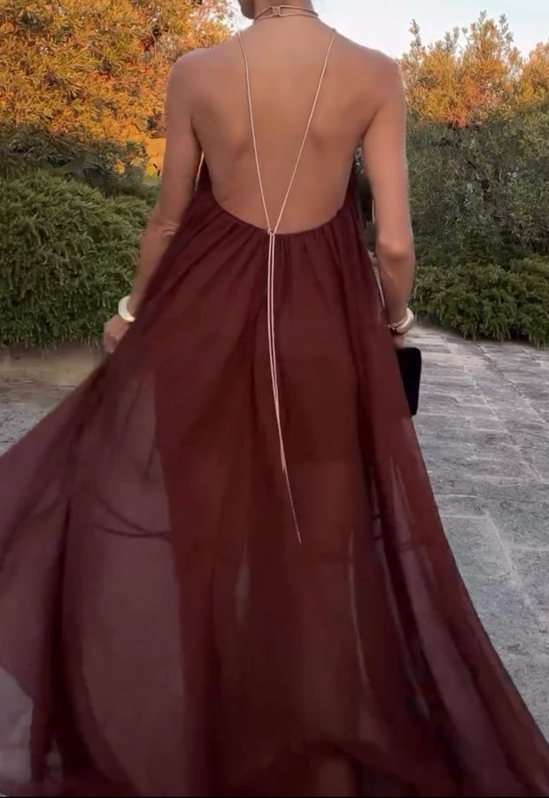 Graceful and Fashionable Halter Mesh Backless Dress