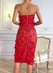 Lace Three-Dimensional Flower Decoration Slim-Fit Sexy Tube Top Dress
