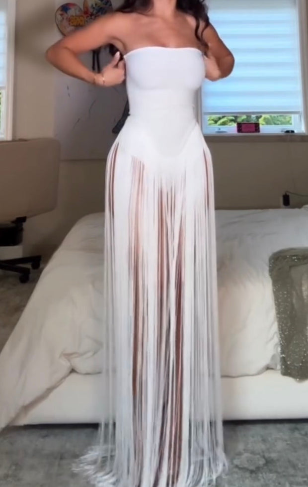 Tassel Sexy Slimming Sheath Zipper Tube Top Dress